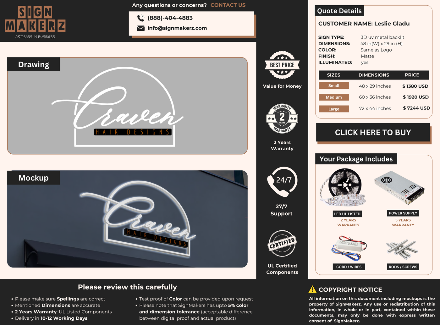 Custom Signs for Leslie Gladu