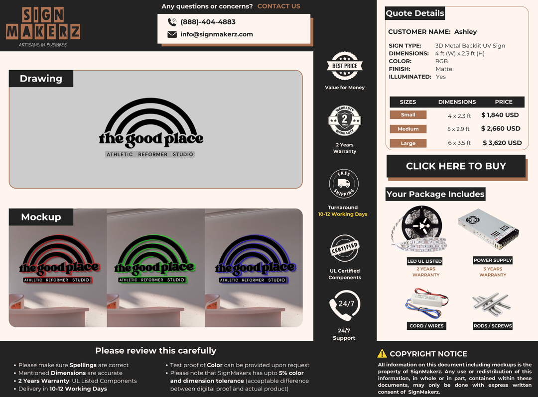 3D Metal Back-Lit UV Sign for Ashley