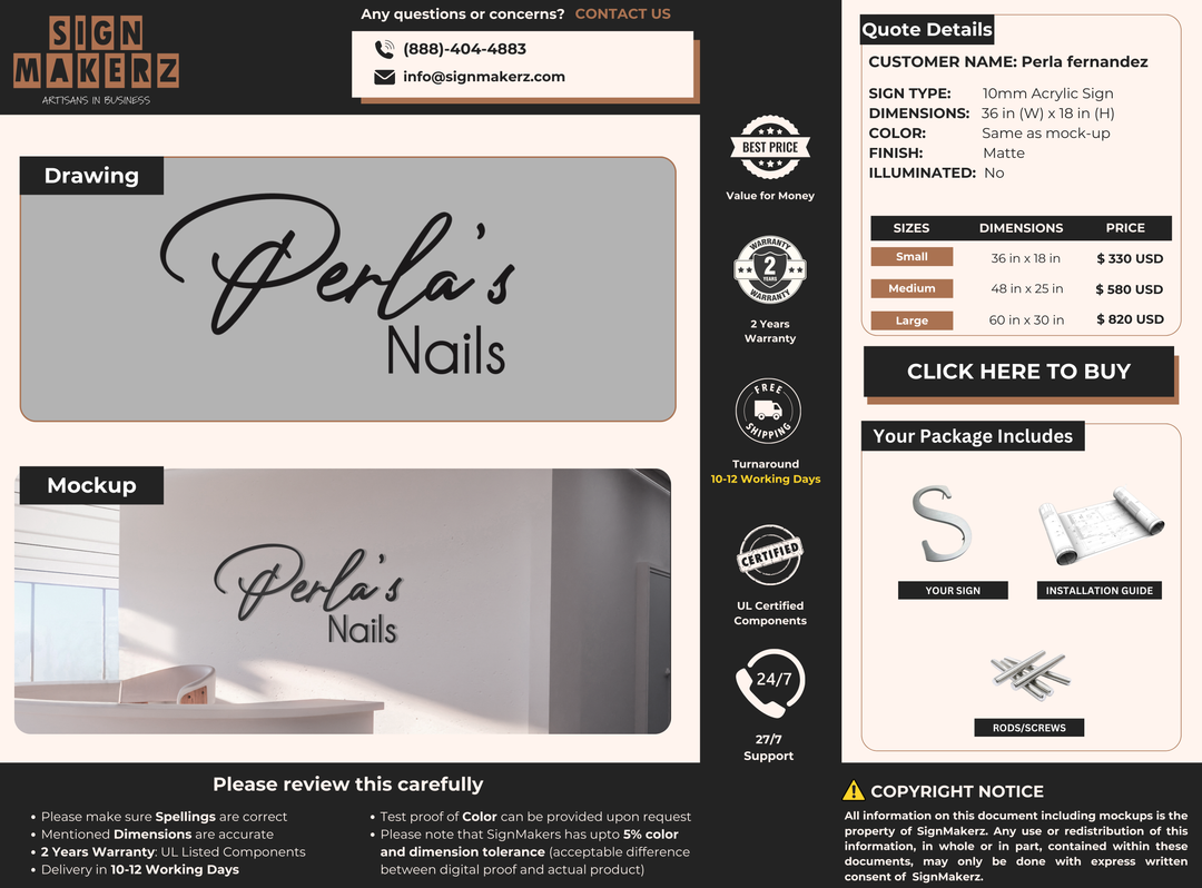 10mm Acrylic Sign for Perla fernandez