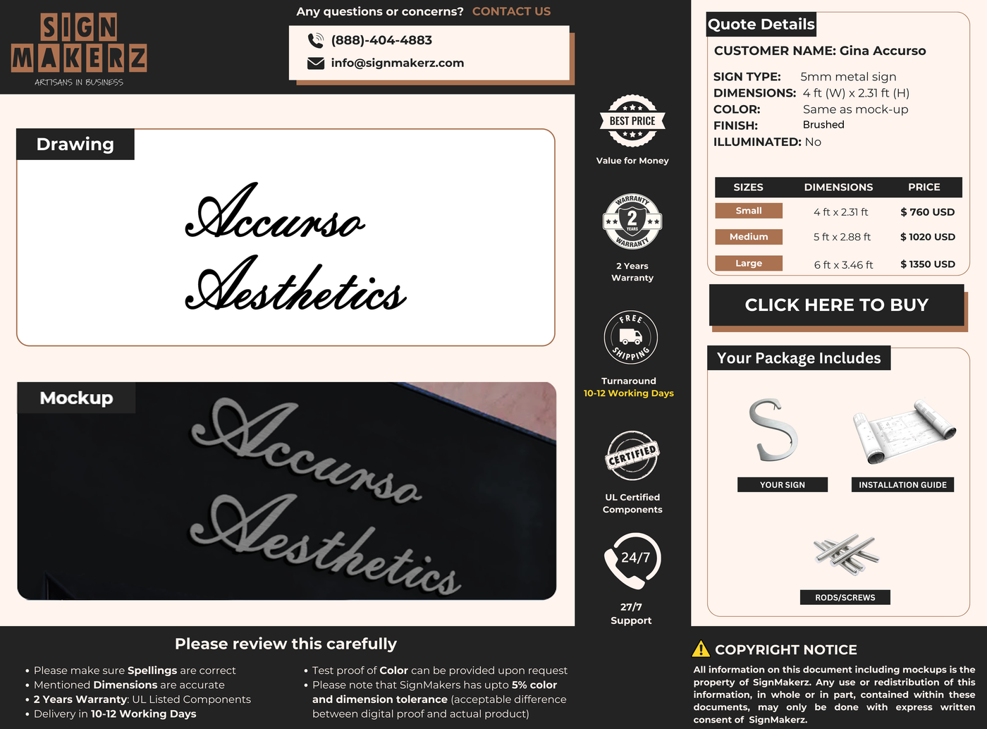 Business signage for Gina Accurso