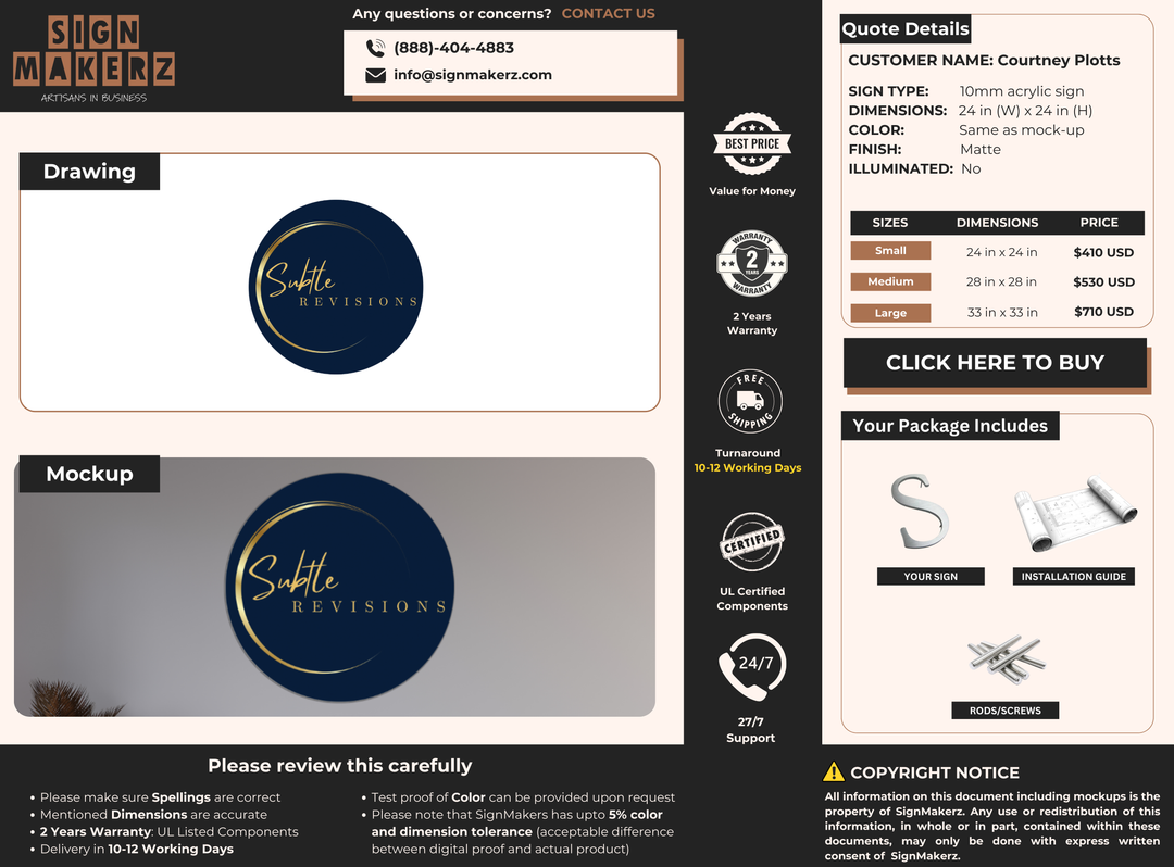 Business signage for Courtney Plotts