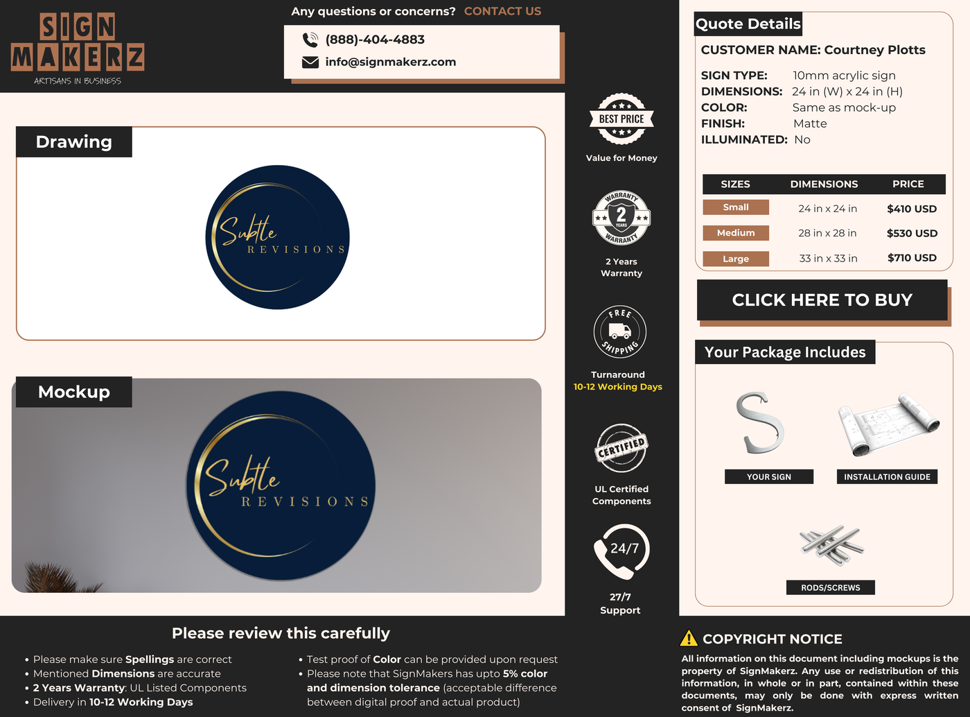 Business signage for Courtney Plotts