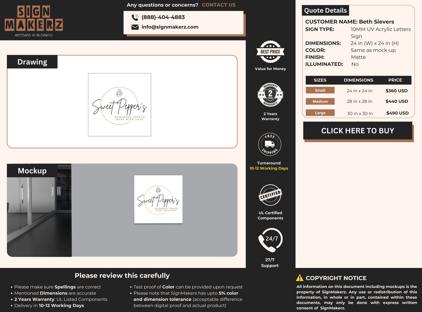 Business signage for Beth Sievers