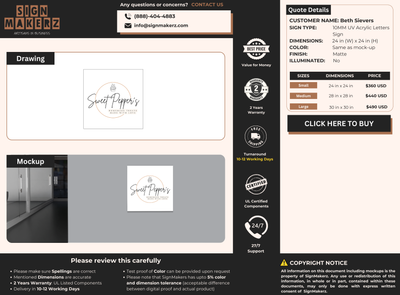 Business signage for Beth Sievers