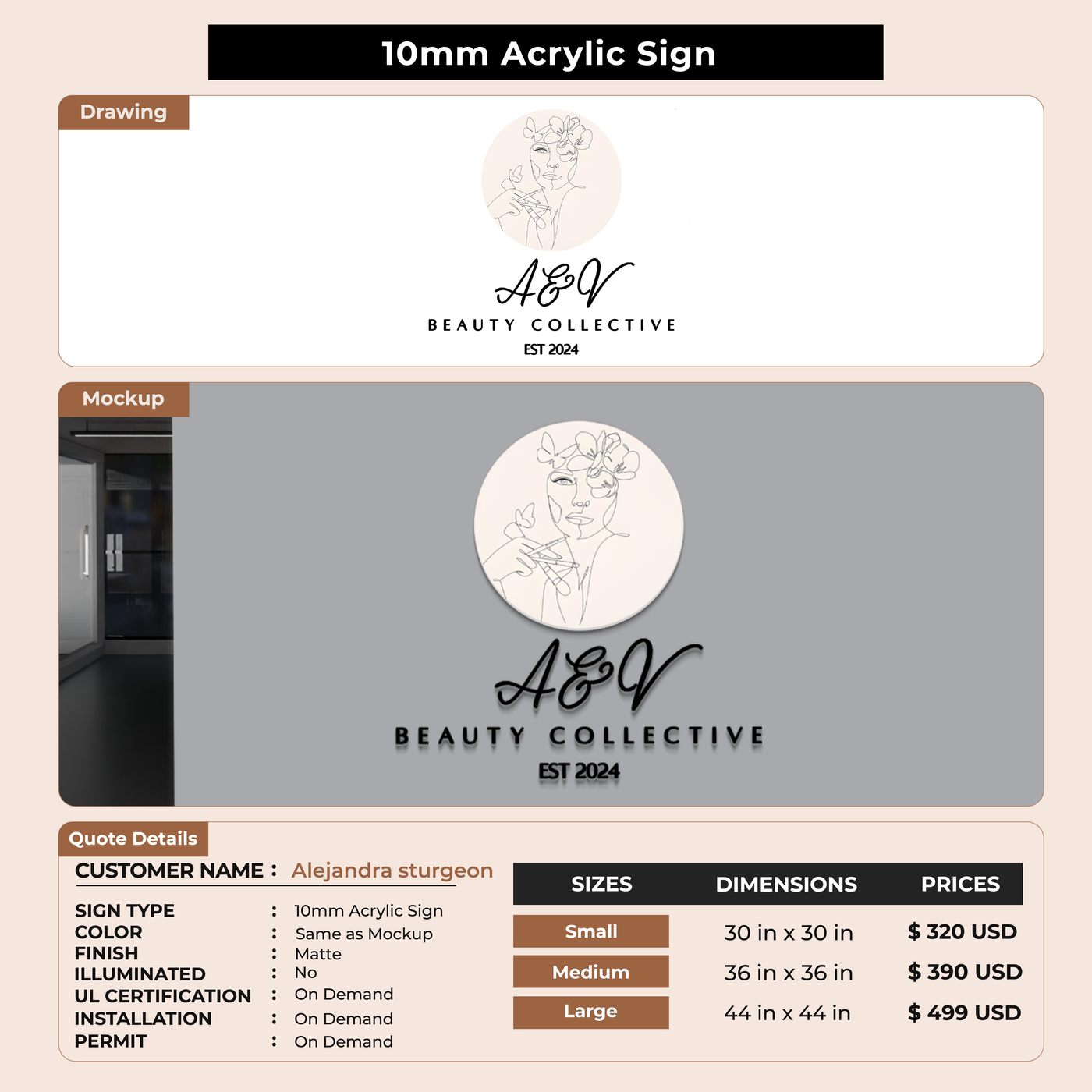 Business signage for Alejandra sturgeon