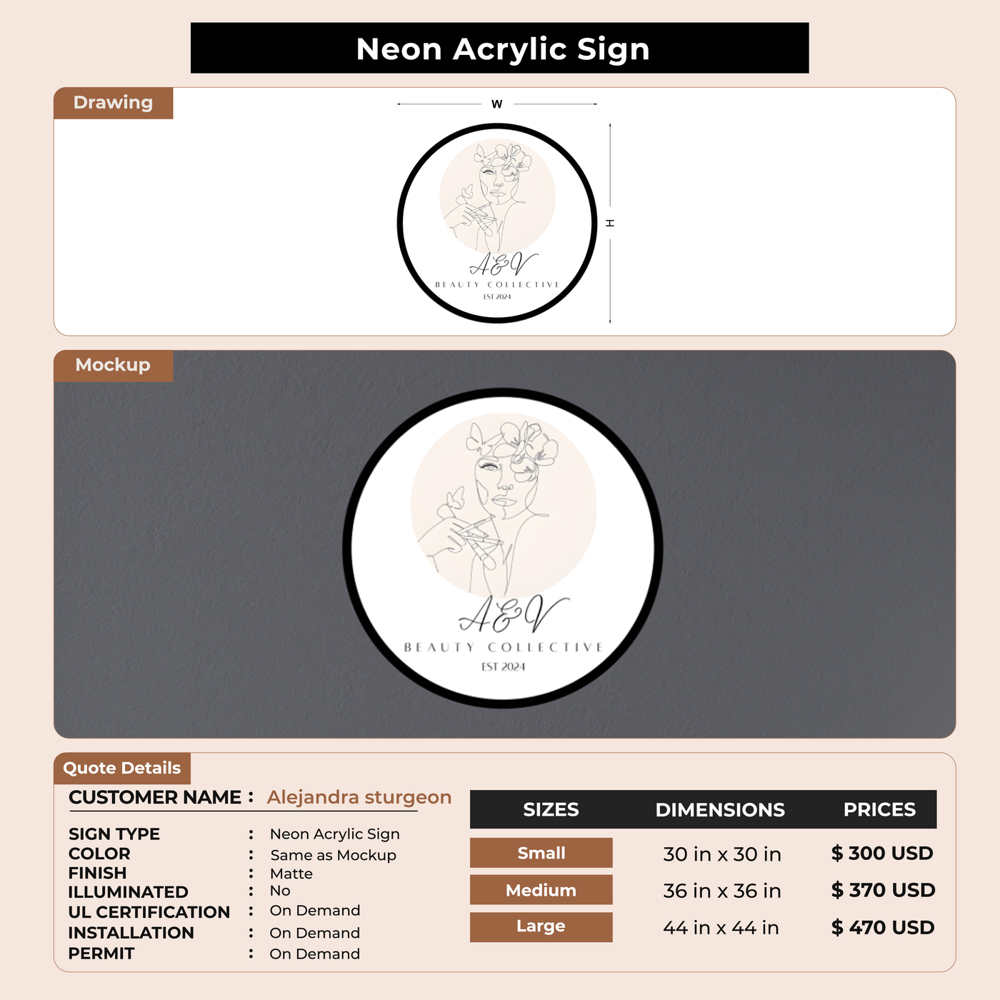 Business signage for Alejandra sturgeon