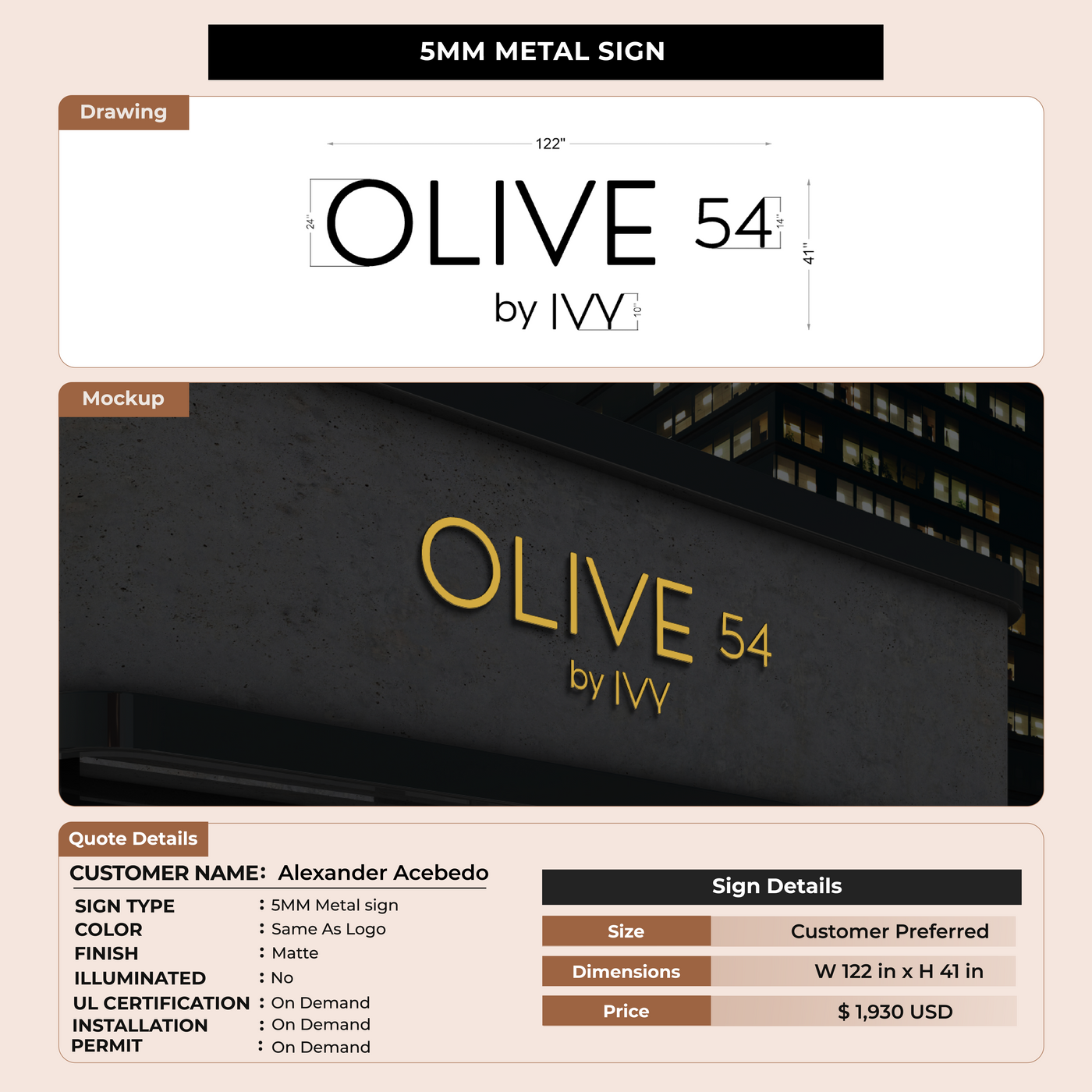 5mm metal Sign for Alexander Acebedo