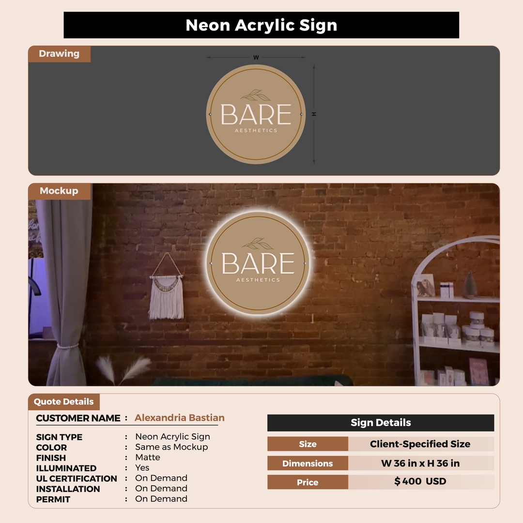Neon Acrylic Sign For Alexandria Bastian