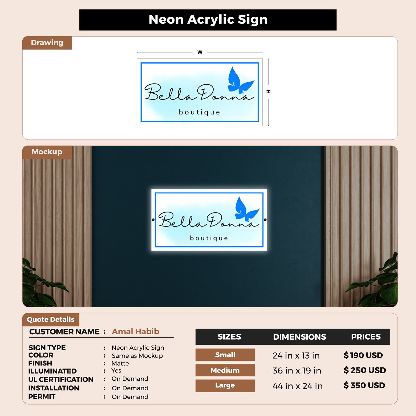 Neon Acrylic Sign for Amal Habib