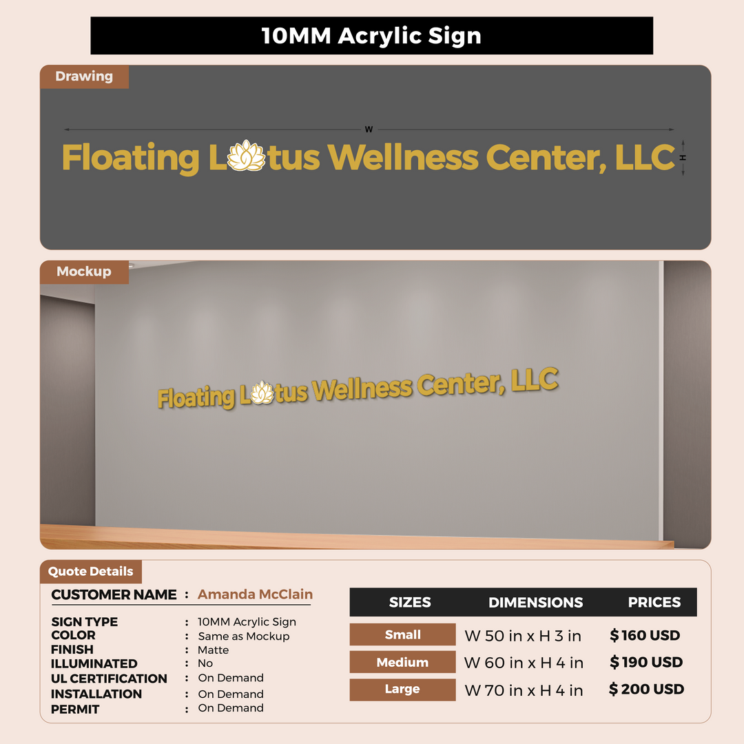 10 mm acrylic sign for Amanda McClain