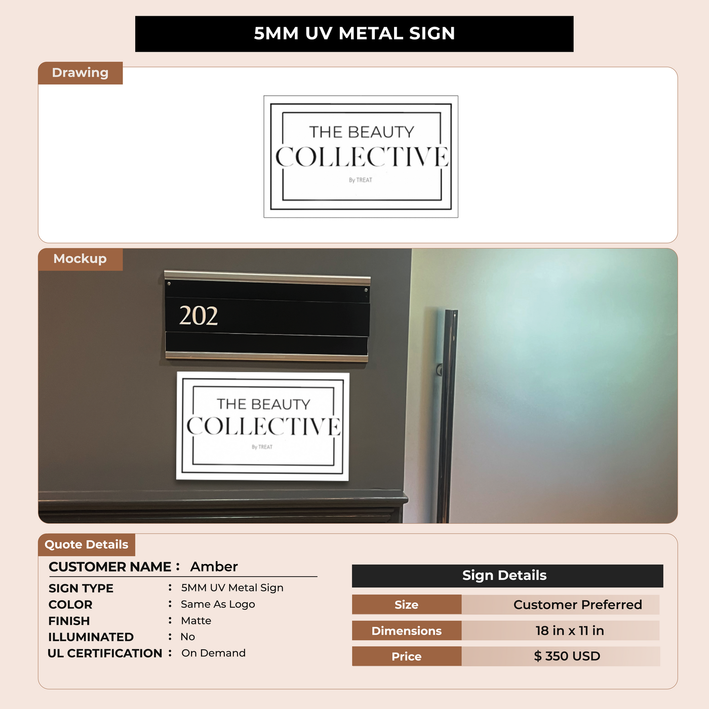5MM UV Metal Sign For Amber
