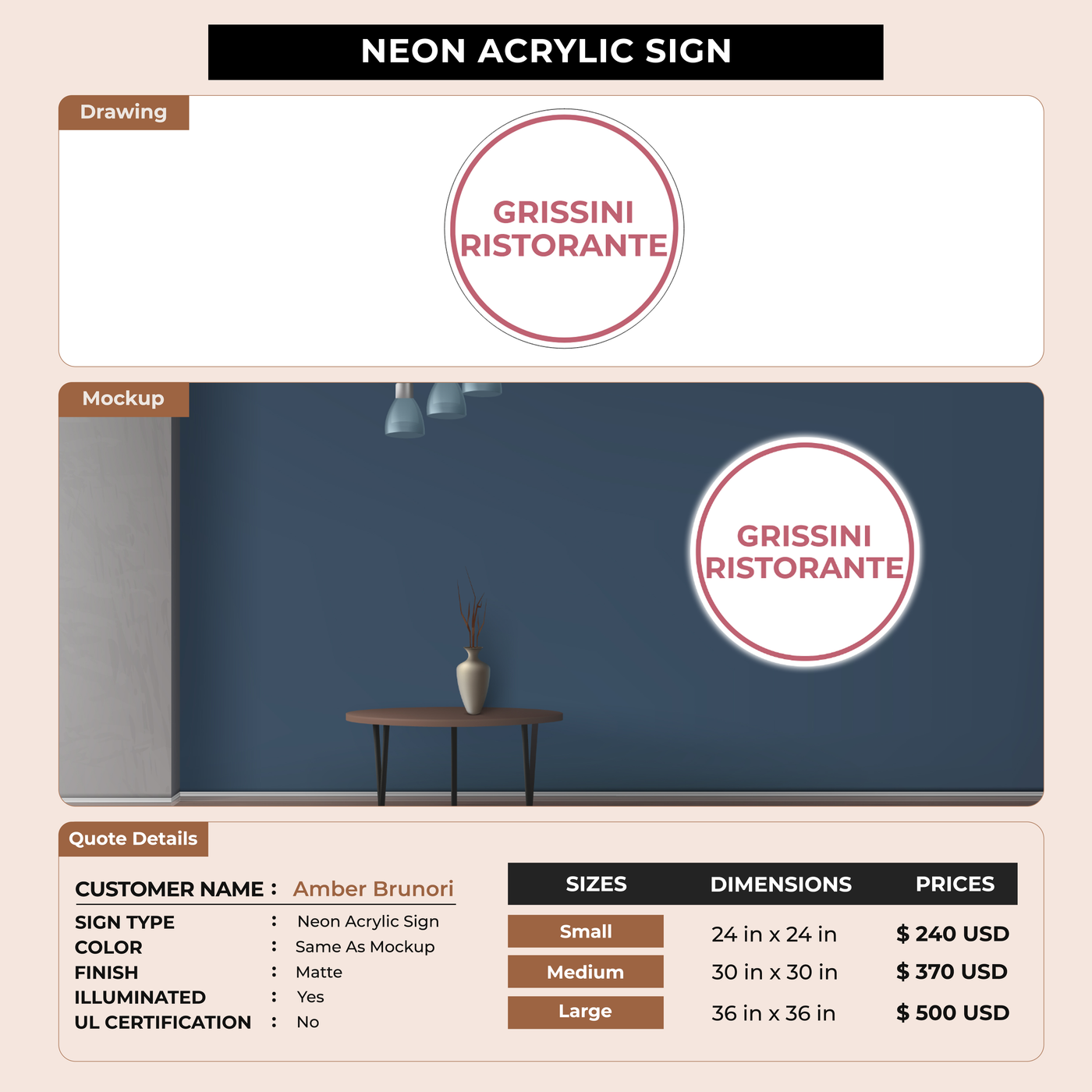 Neon acrylic for Amber Brunori