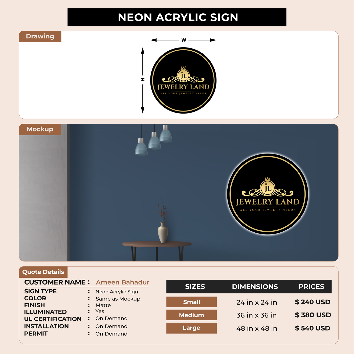 Neon Acrylic Sign for Ameen Bahadur