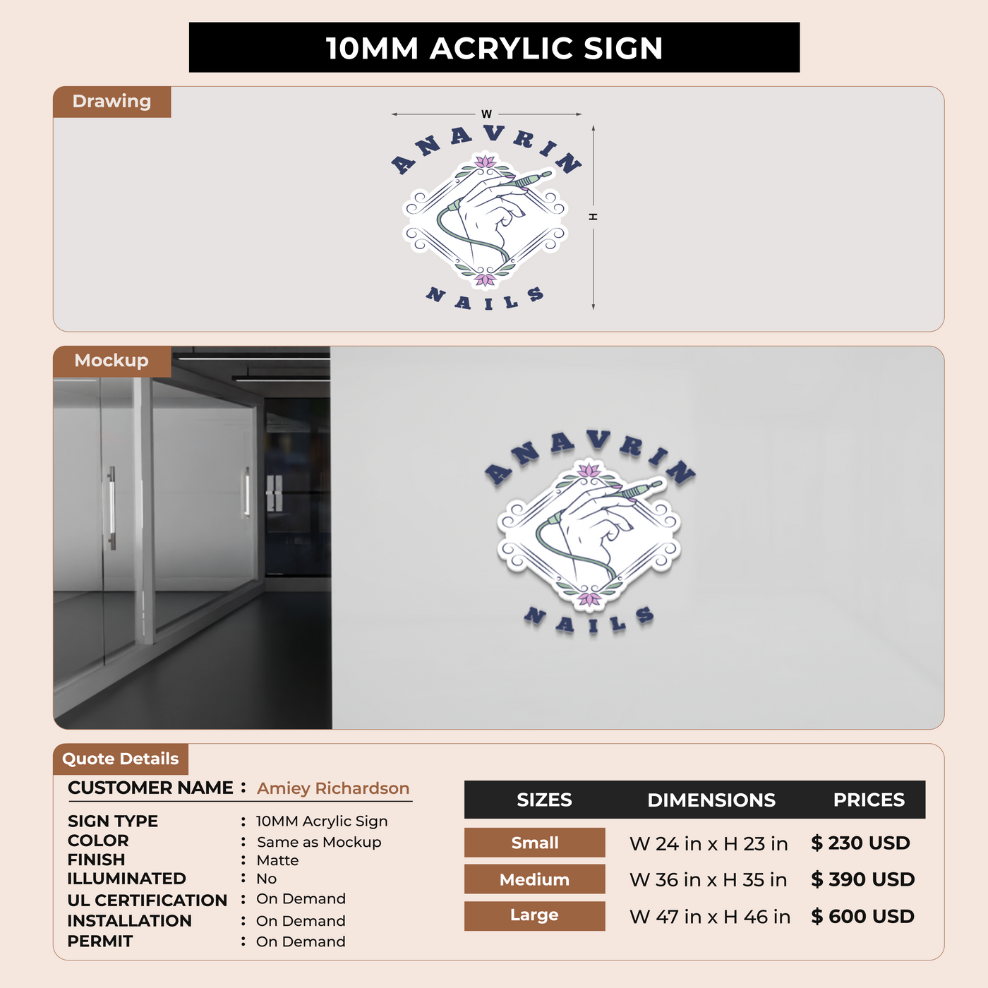 10MM Acrylic Sign For Amiey Richardson