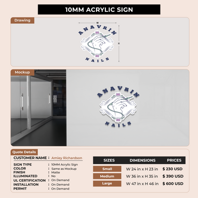 10MM Acrylic Sign For Amiey Richardson