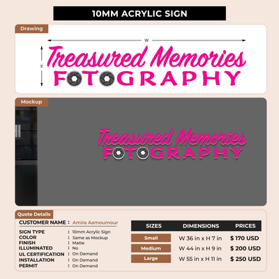 10mm Acrylic Sign for Amira Aamoumour