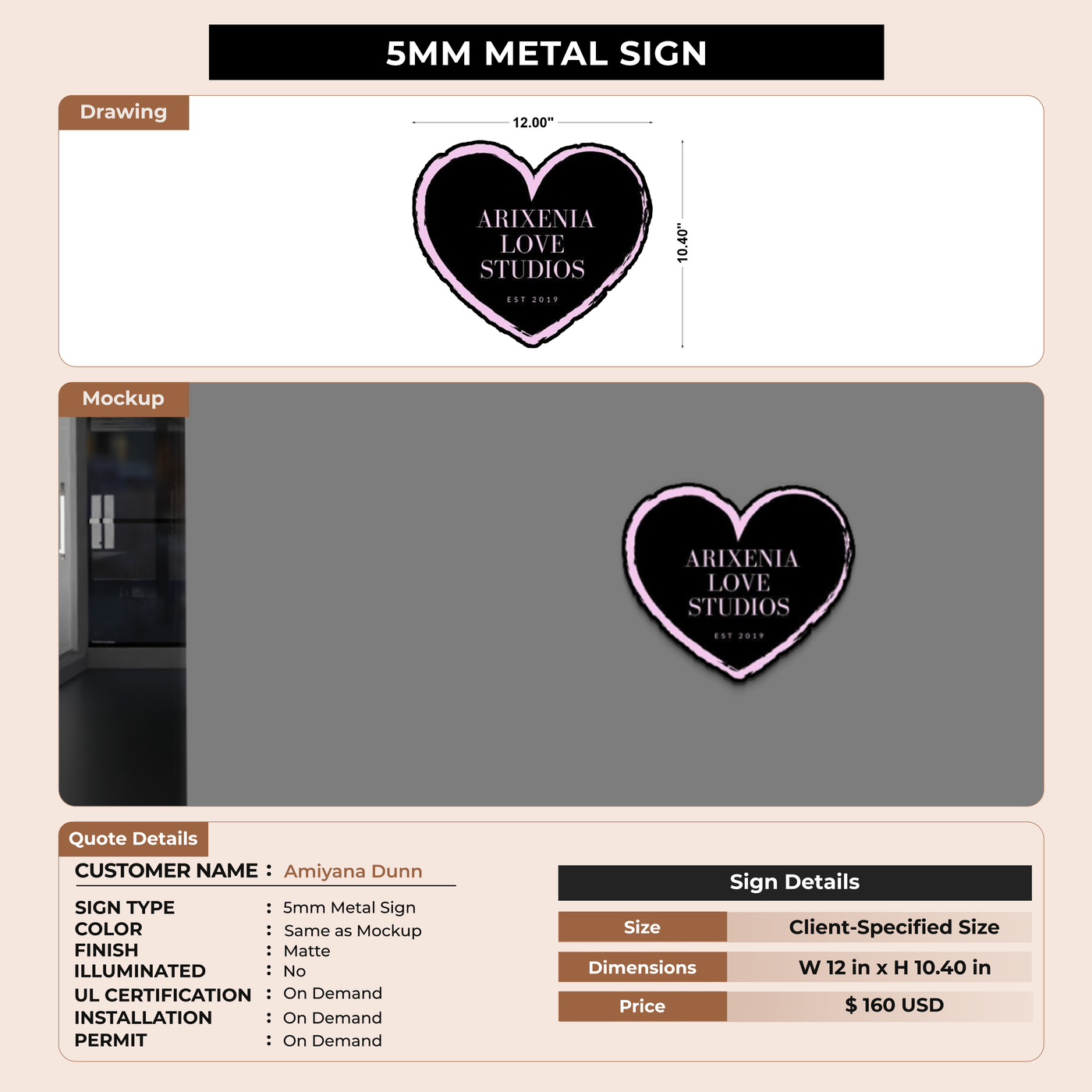 5mm Metal Sign for Amiyana Dunn
