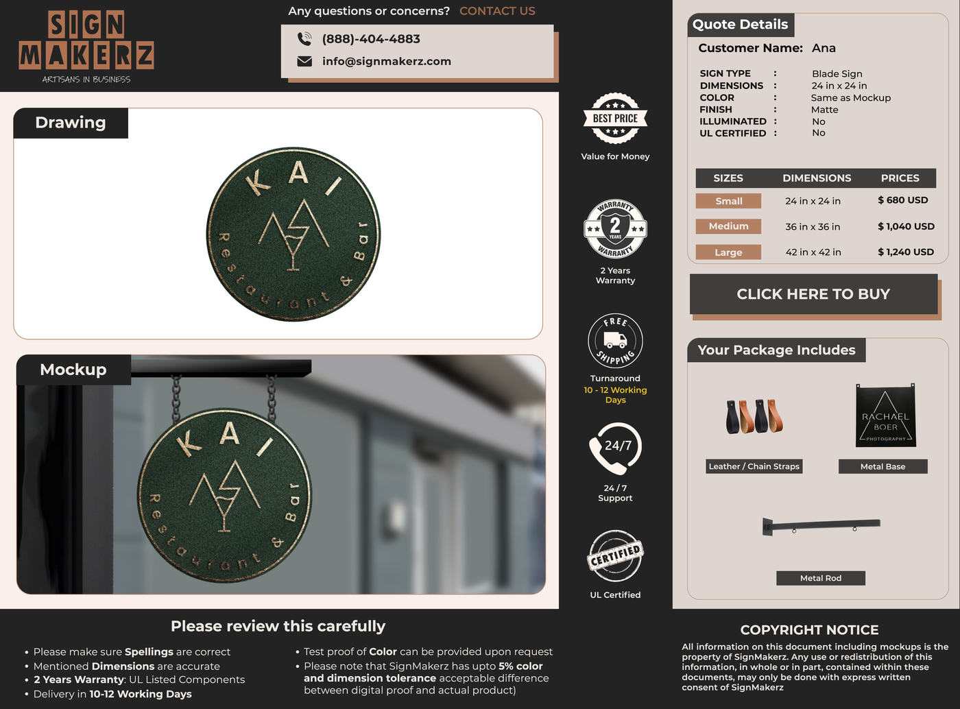 Business signage for Ana