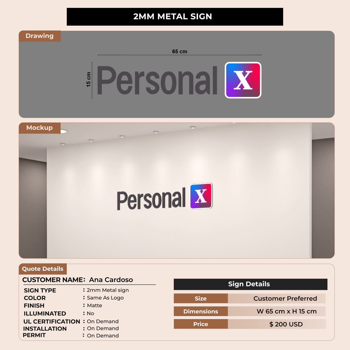 2mm Metal Sign for Ana Cardoso