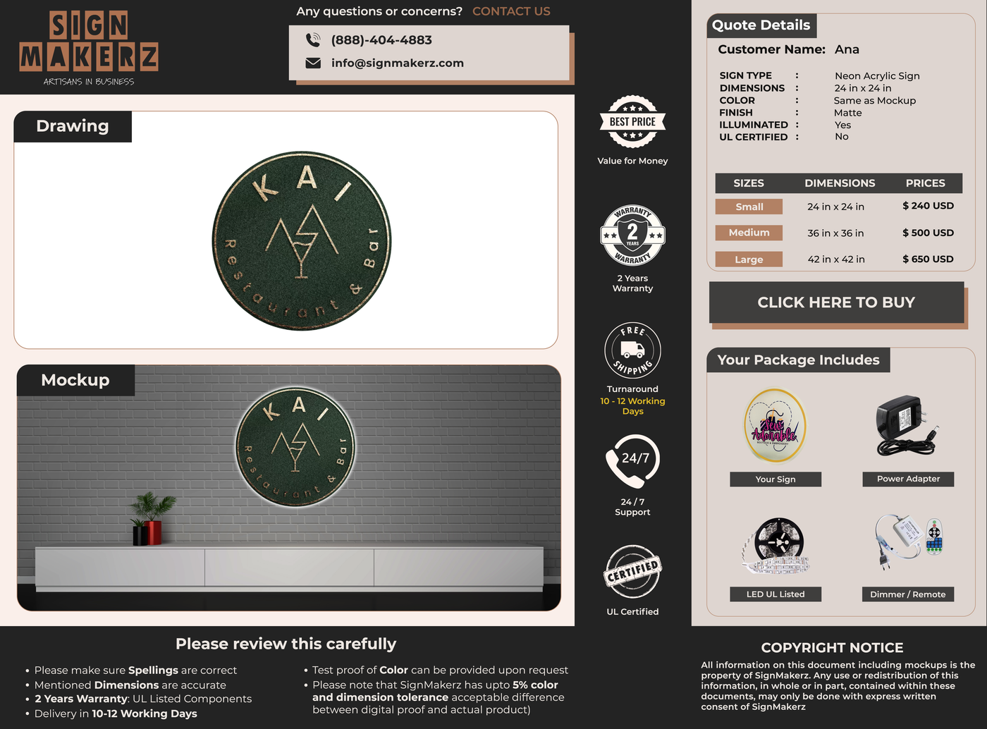 Business signage for Ana