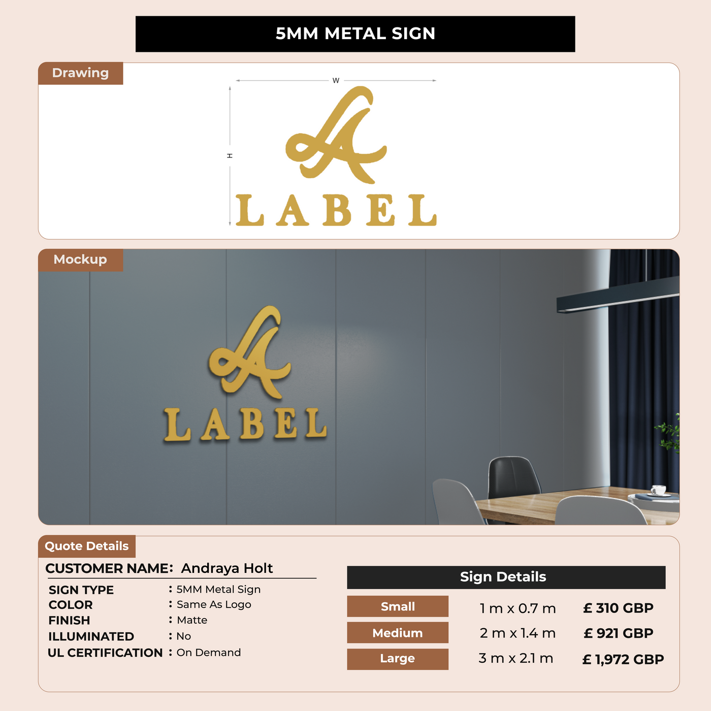 5mm metal sign for Andraya Holt