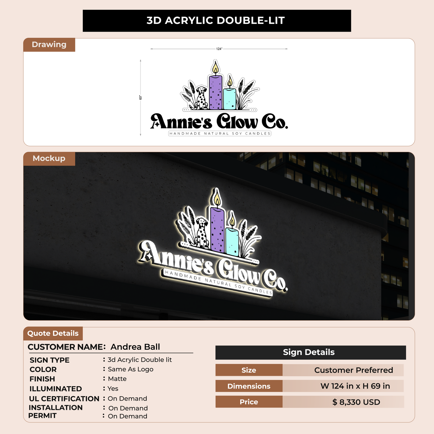 3D Acrylic Double lit for Andrea Ball