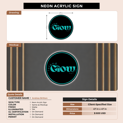 Neon Acrylic Backlit sign for Andrea Britton