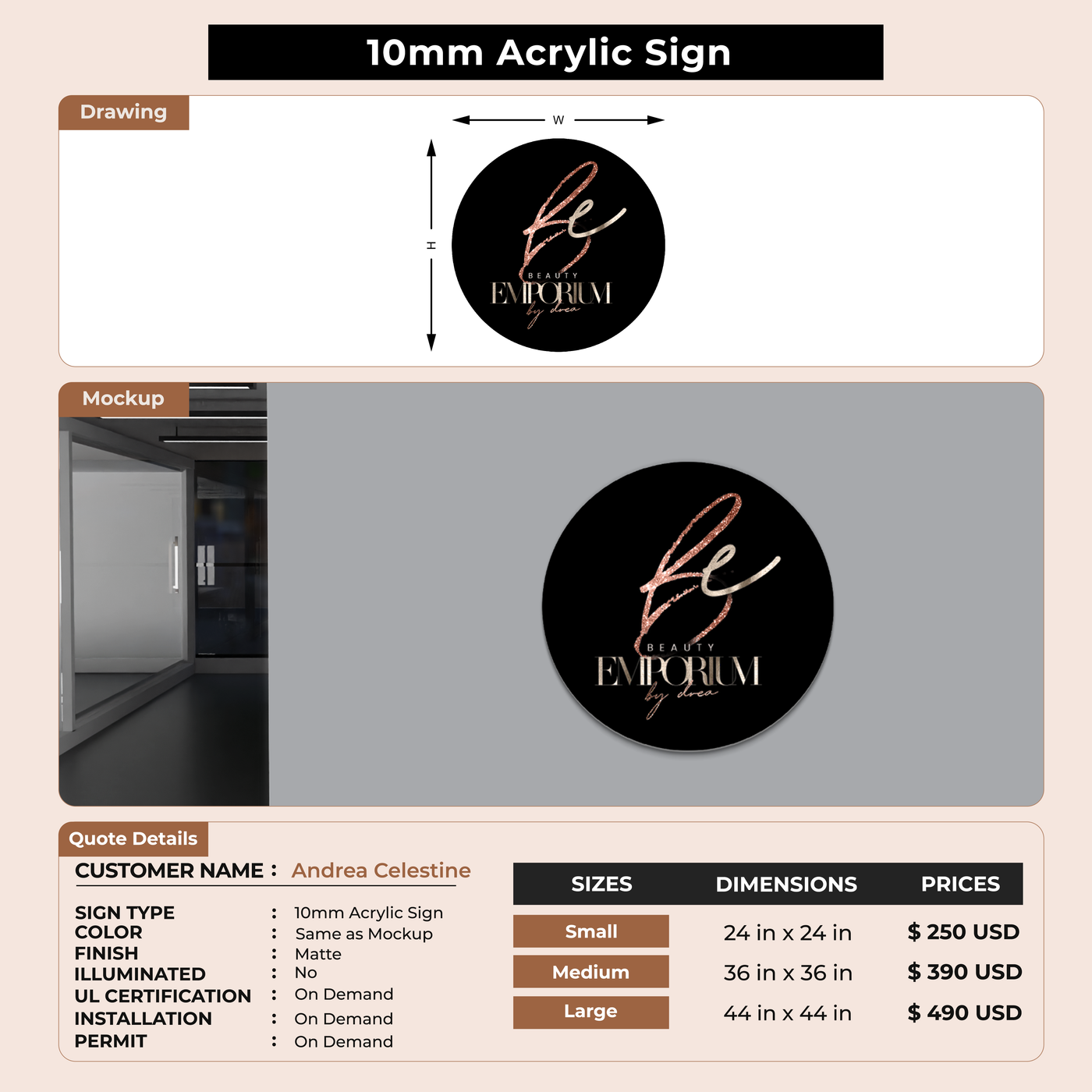 Business signage for Andrea Celestine