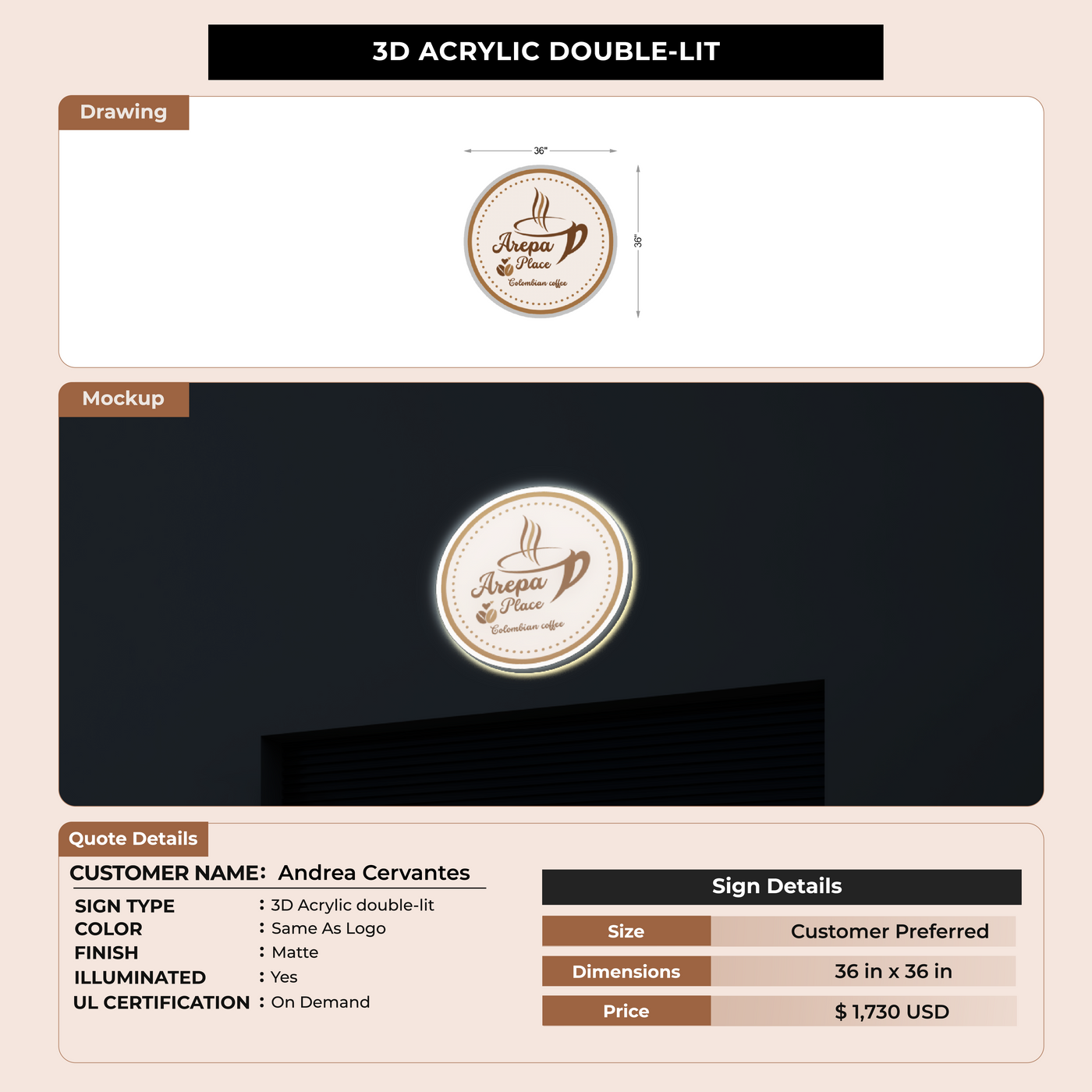 Acrylic Double-lit Sign for Andrea Cervantes