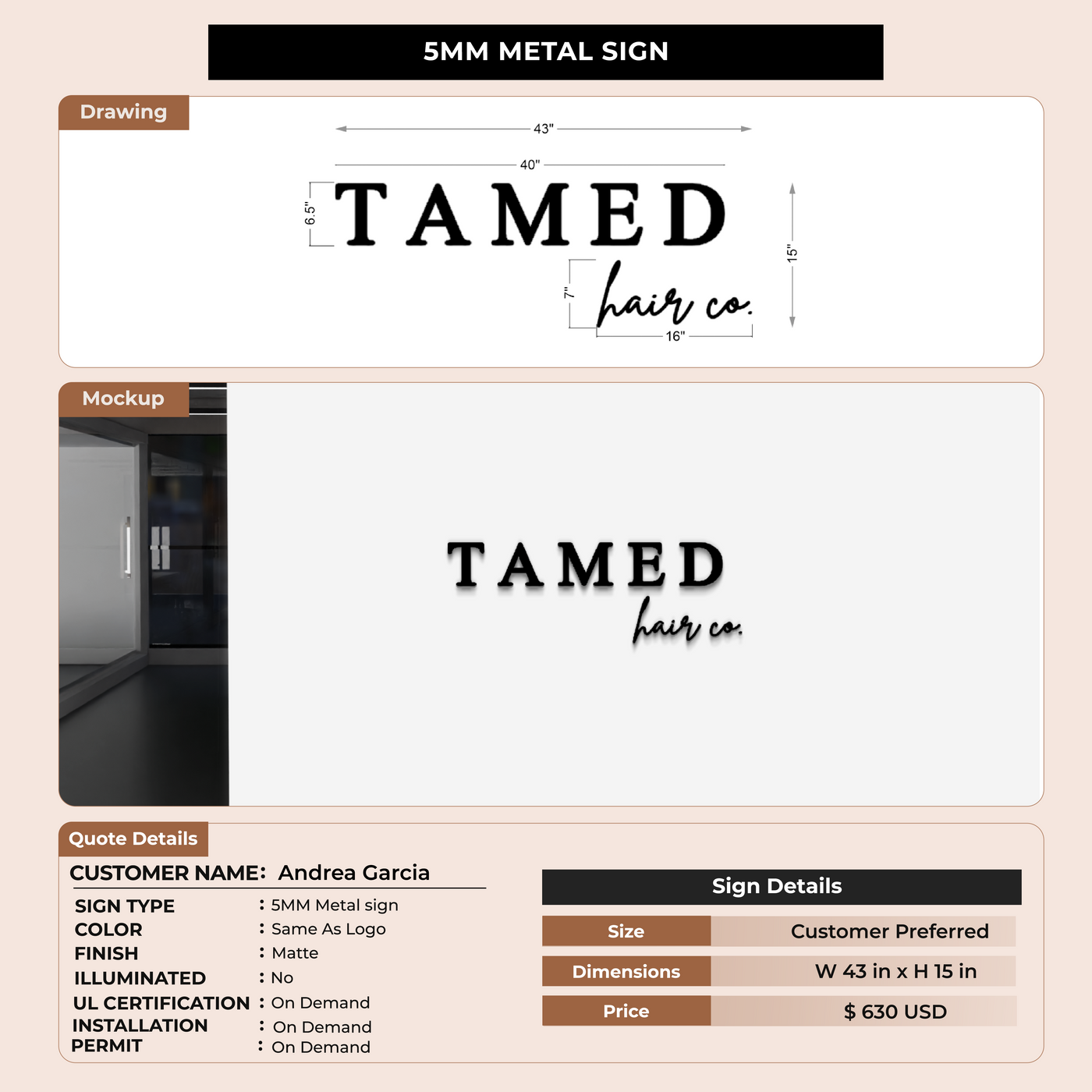 5mm Metal sign for Andrea Garcia