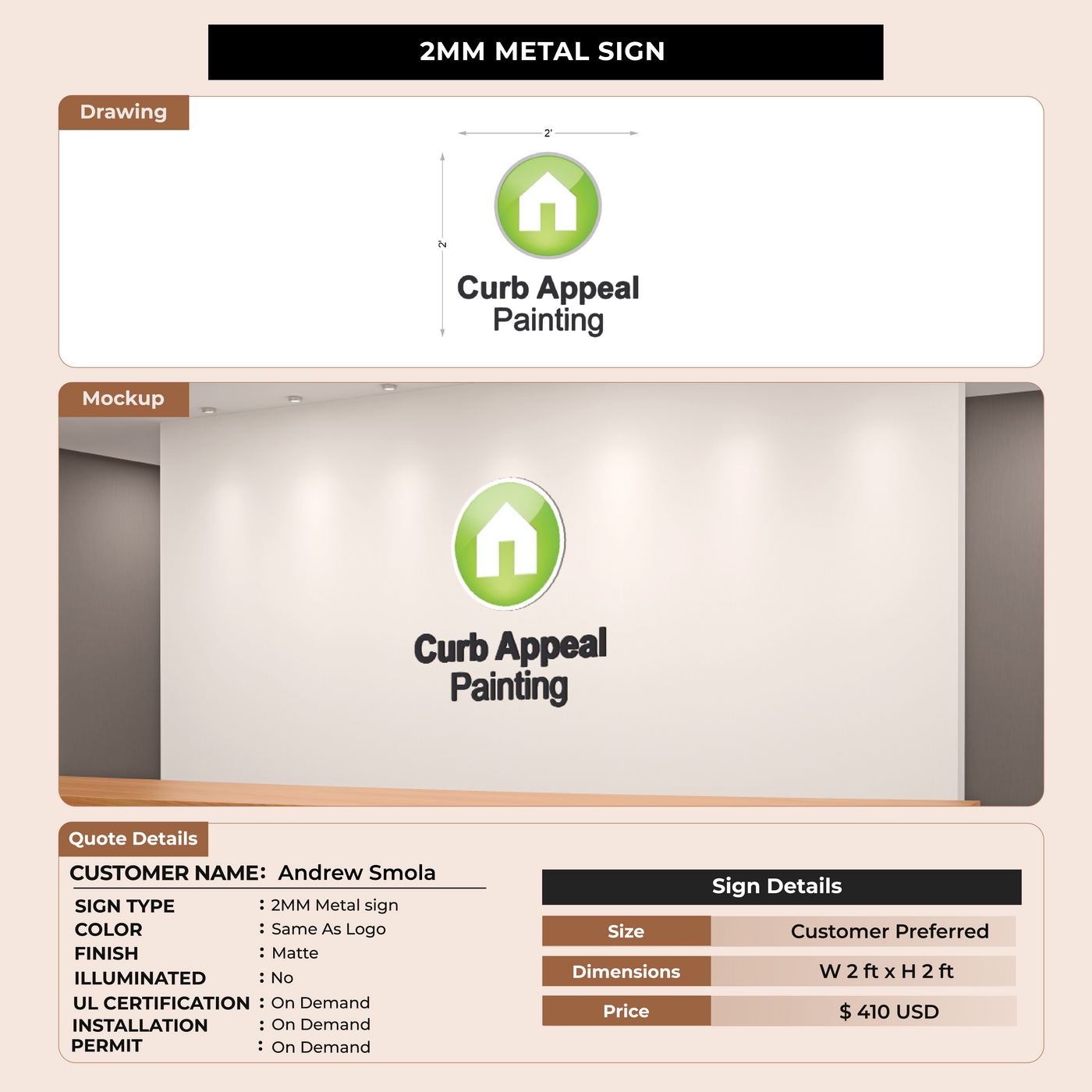 2mm Metal Sign FOR Andrew Smola