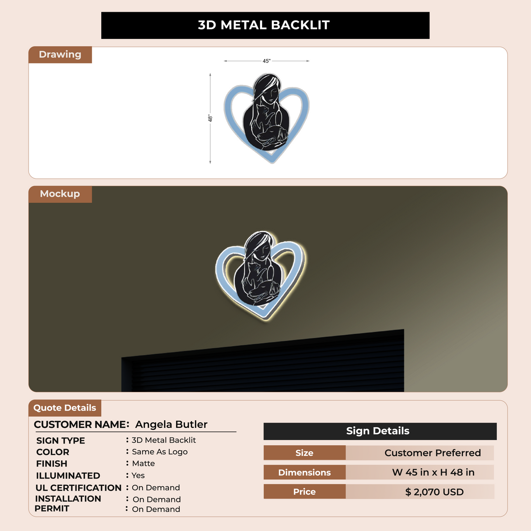 3D Metal Backlit Sign for Angela Butler