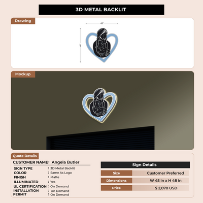 3D Metal Backlit Sign for Angela Butler