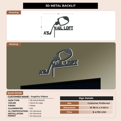 3D Metal Backlit Sign for Angelica Vidana
