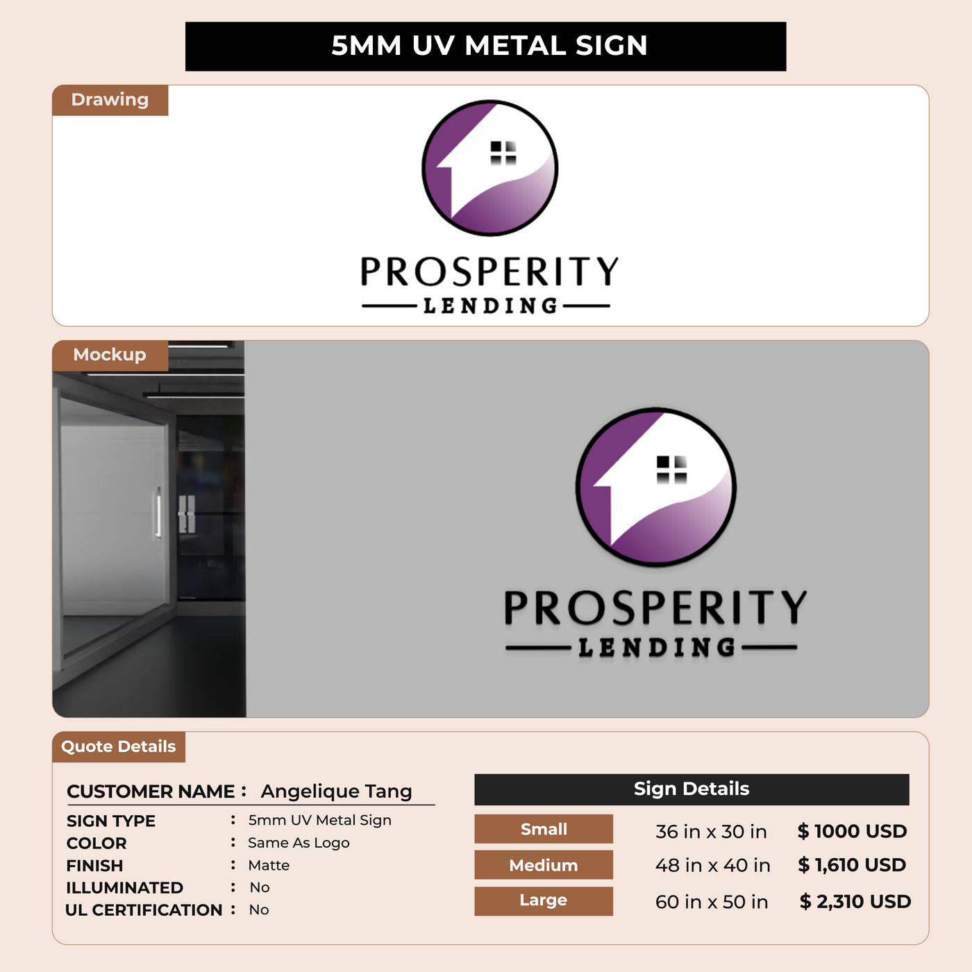 5MM UV Metal Sign for Angelique Tang