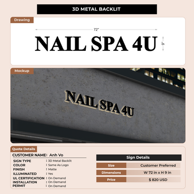 3D metal backlit for SIGN FOR Anh Vo