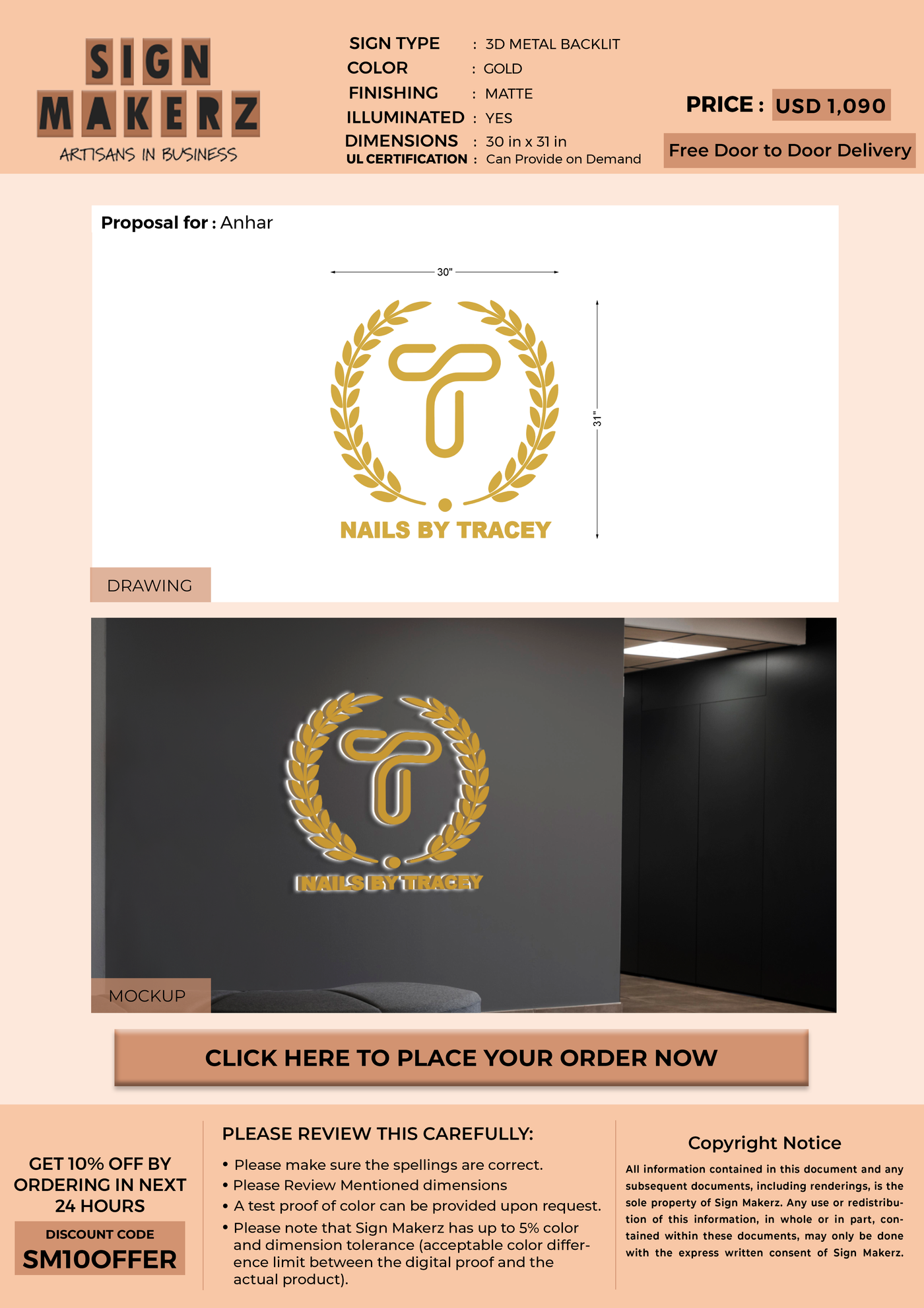 3D Metal Backlit Sign for Anhar