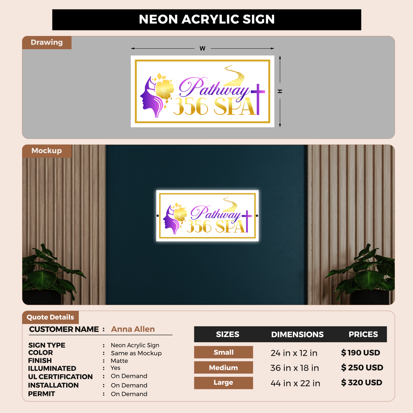 Neon Acrylic Sign for Anna Allen