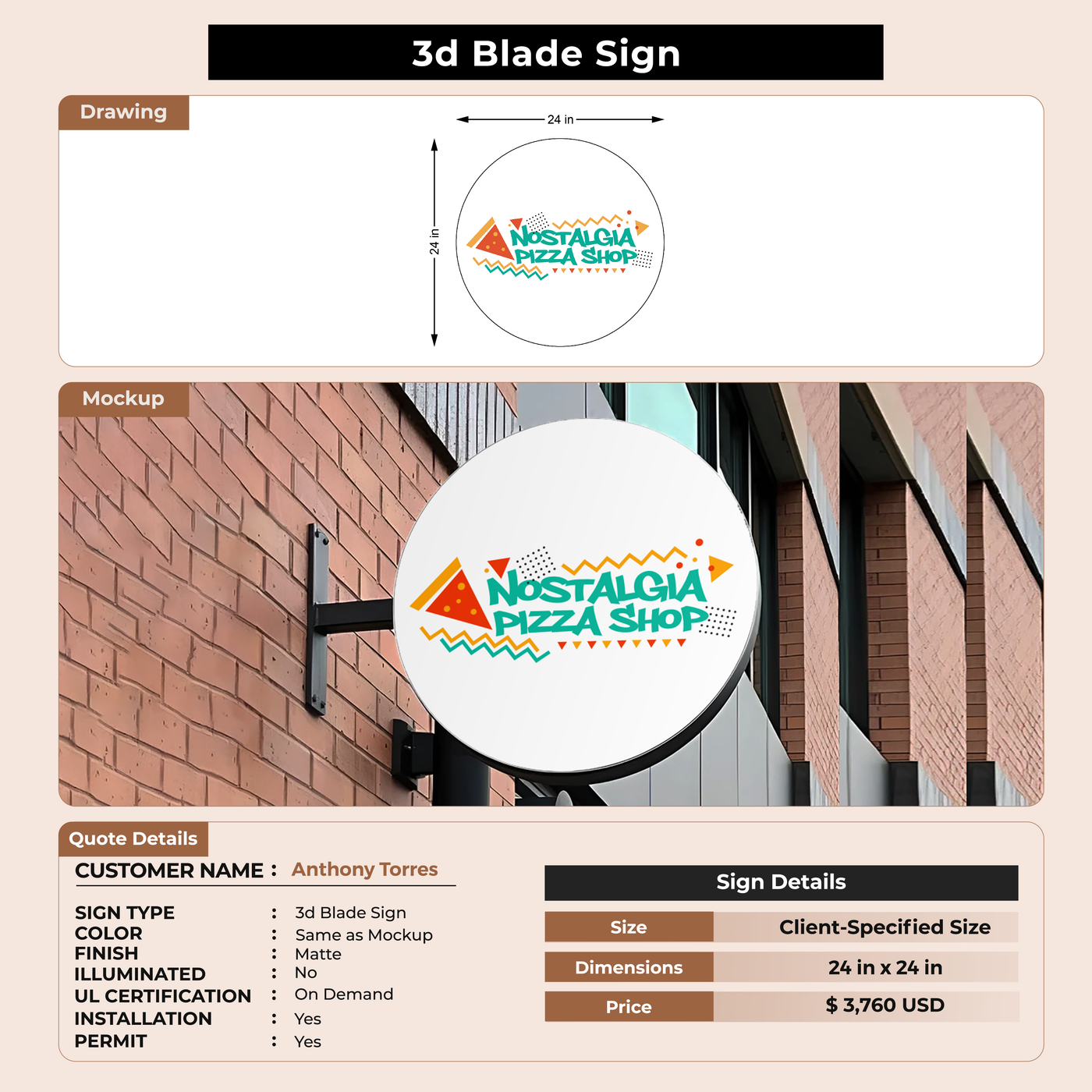 3D Blade Sign For Anthony Torres