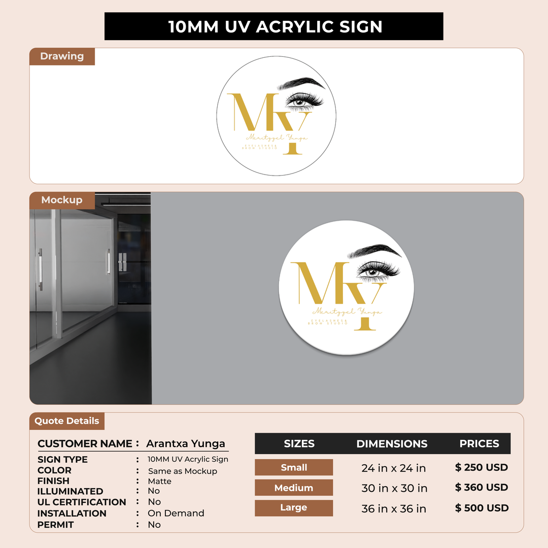 10mm UV Acrylic Sign for Arantxa Yunga