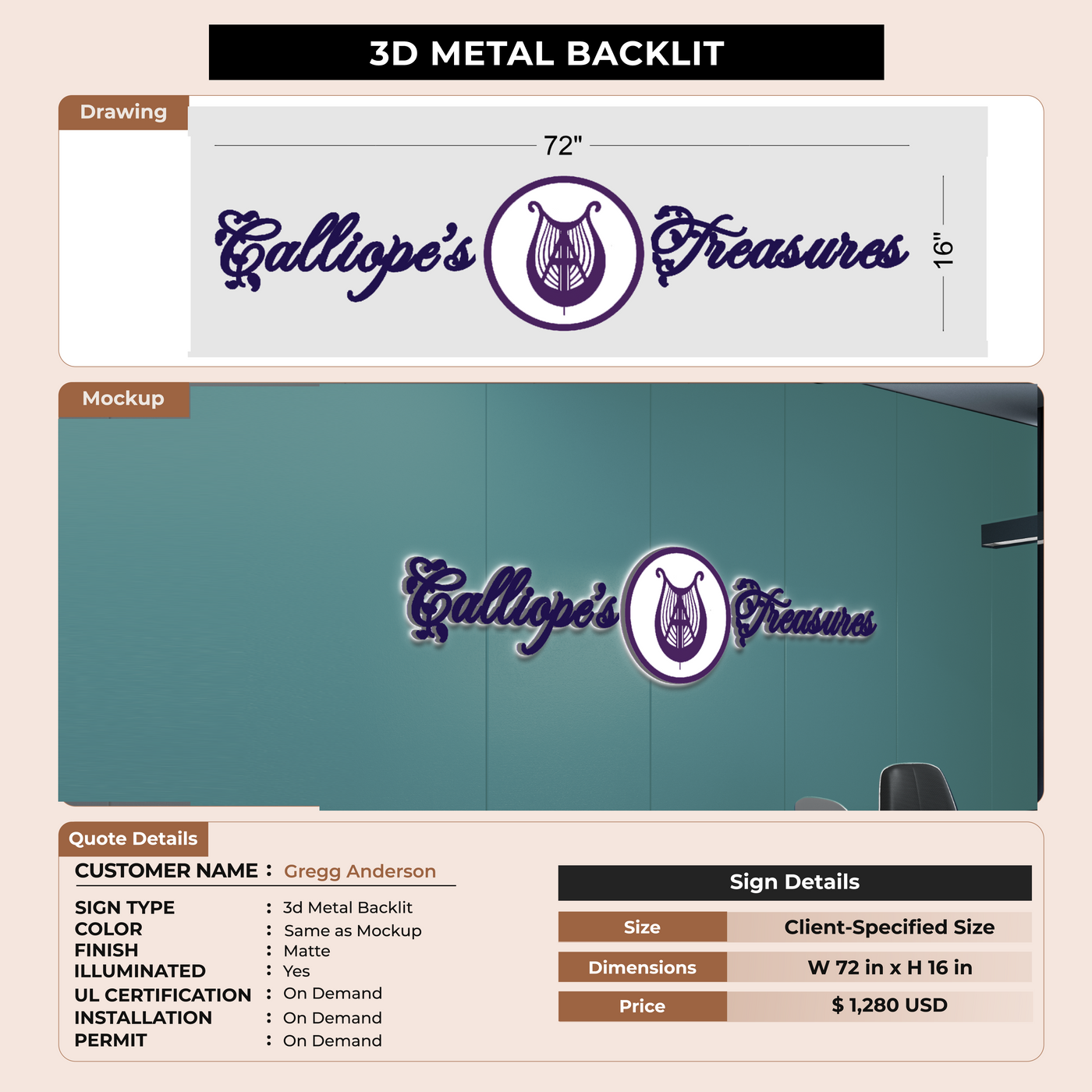 3D Metal Back-lit Sign For Ashley Chitwood