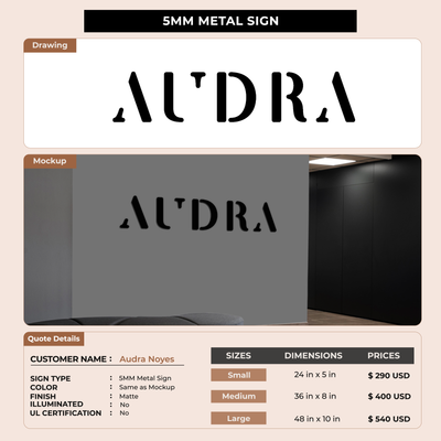 Business signage for Audra Noyes