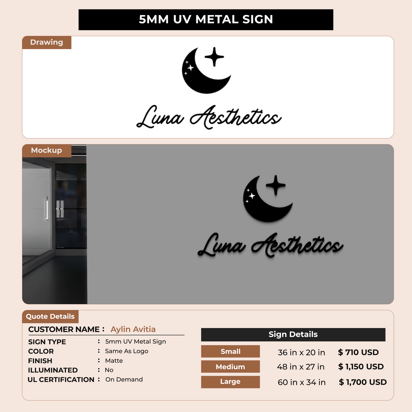 5MM UV Metal Sign for Aylin Avitia