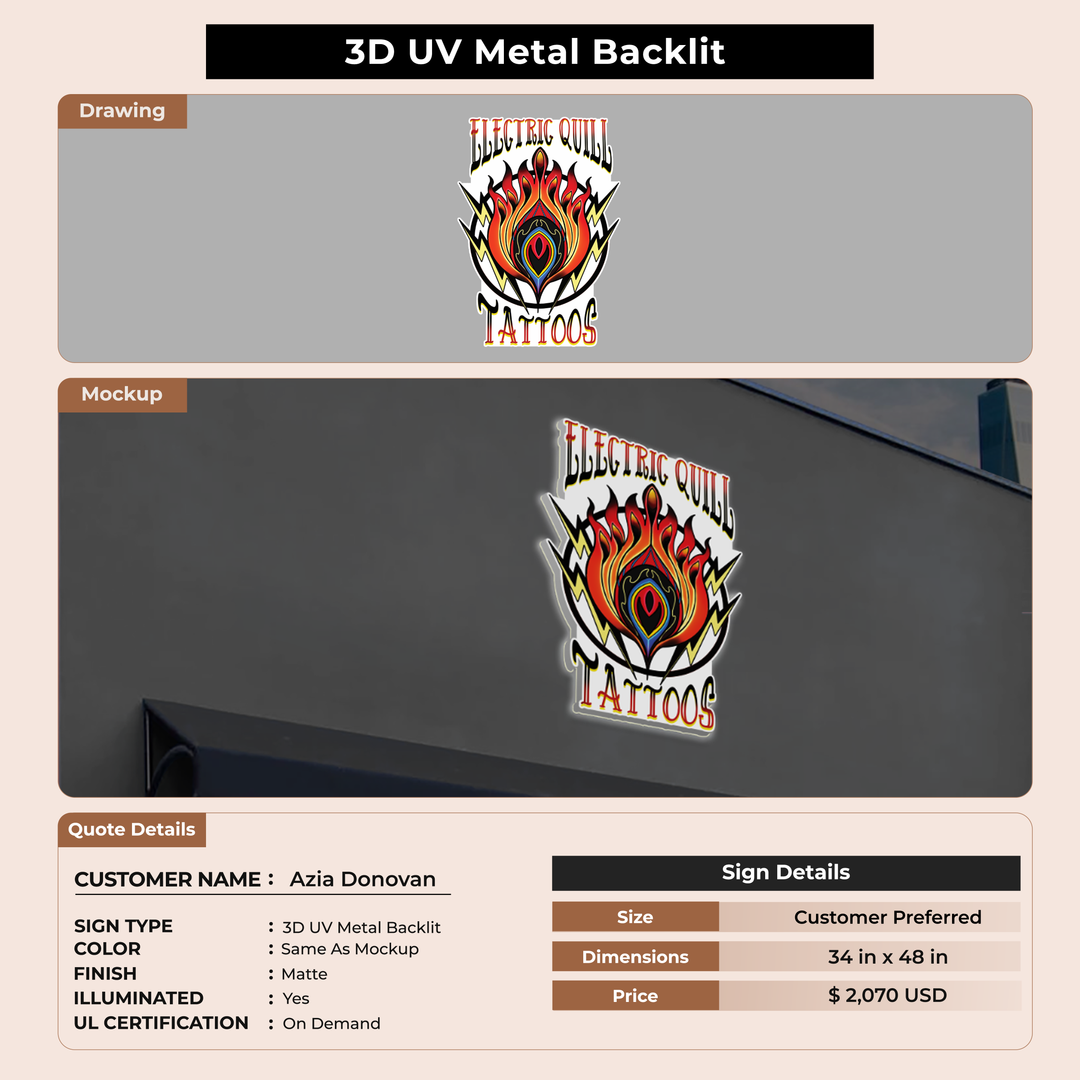 3d UV metal backlit for Azia Donovan
