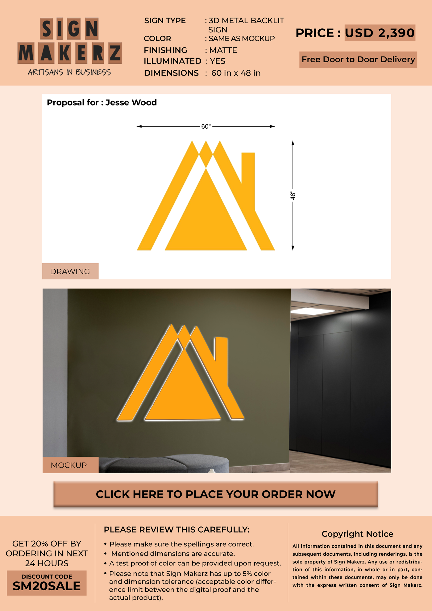 3D Metal Backlit Sign For Jesse Wood