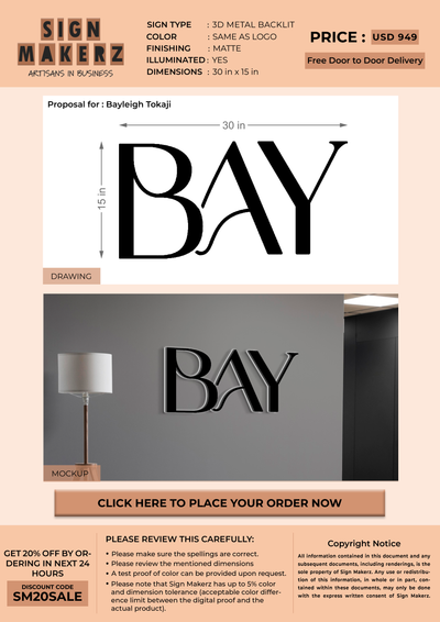 Metal Backlit Sign for Bayleigh Tokaji