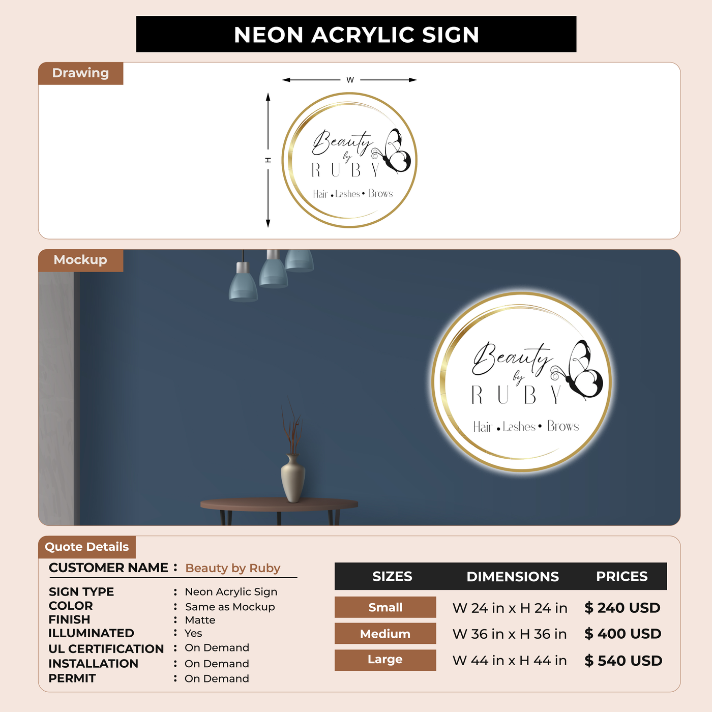 neon Acrylic Sign For Beauty by Ruby