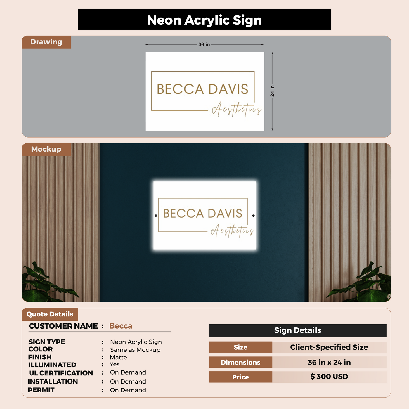 Business signage for Becca