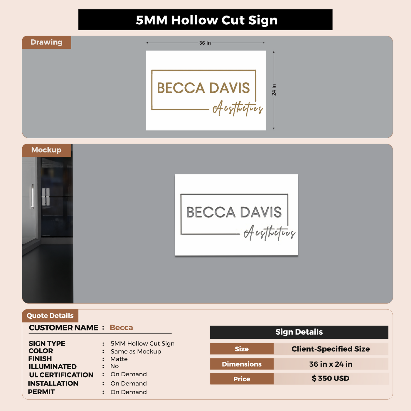 Business signage for Becca
