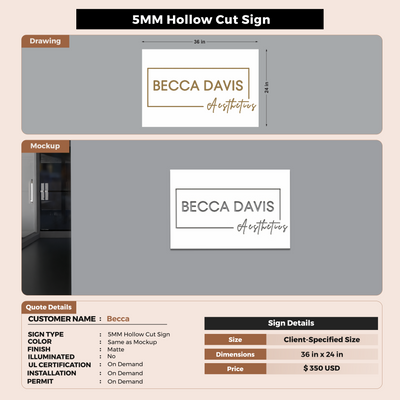 Business signage for Becca